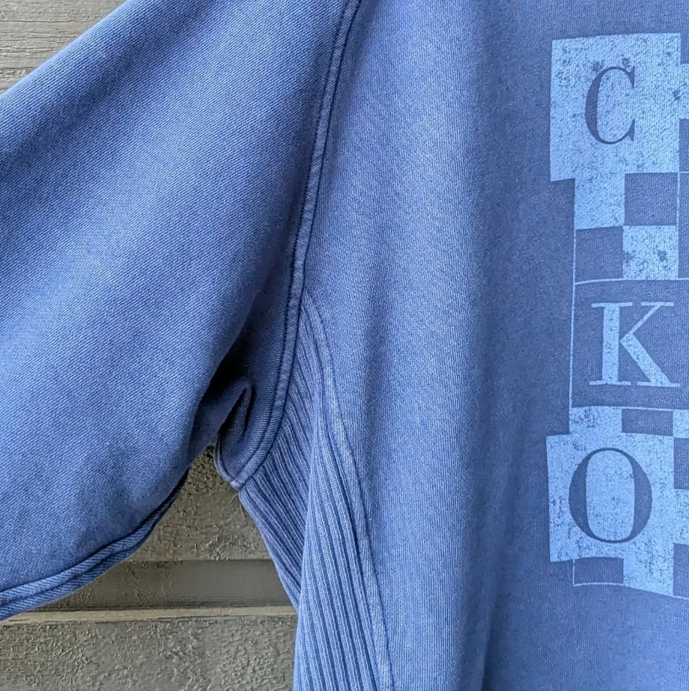 Aerie Checked Out Oversized Crew Neck Sweatshirt Ribbed Boxy Fit Medium Blue